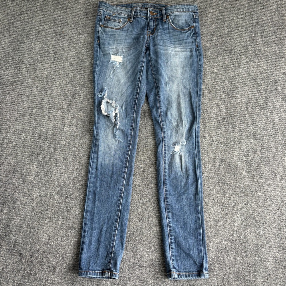 Mossimo Womens Low Rise Skinny Distressed Blue Jeans Size 2 Medium Wash Ripped